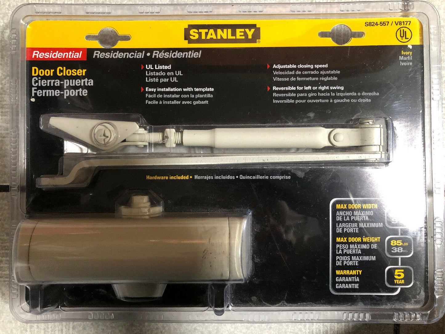 **BRAND NEW!!** STANLEY Residential Door Closer S824-557/V8177 Ivory