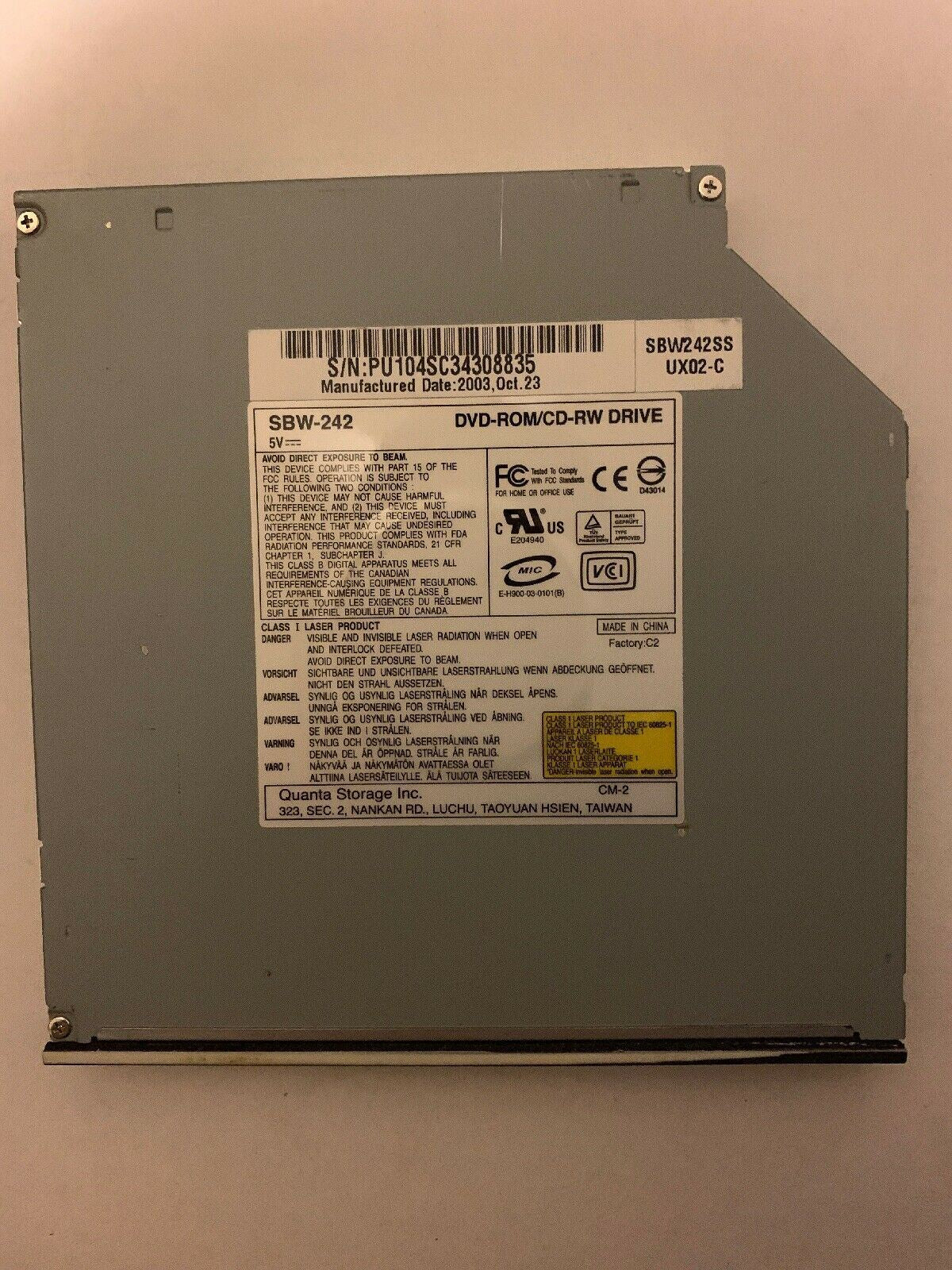 Quanta DVD-ROM/CD-RW SBW-242 COMBO DRIVE, 0K0032, 0M0047 Internal Laptop Drive