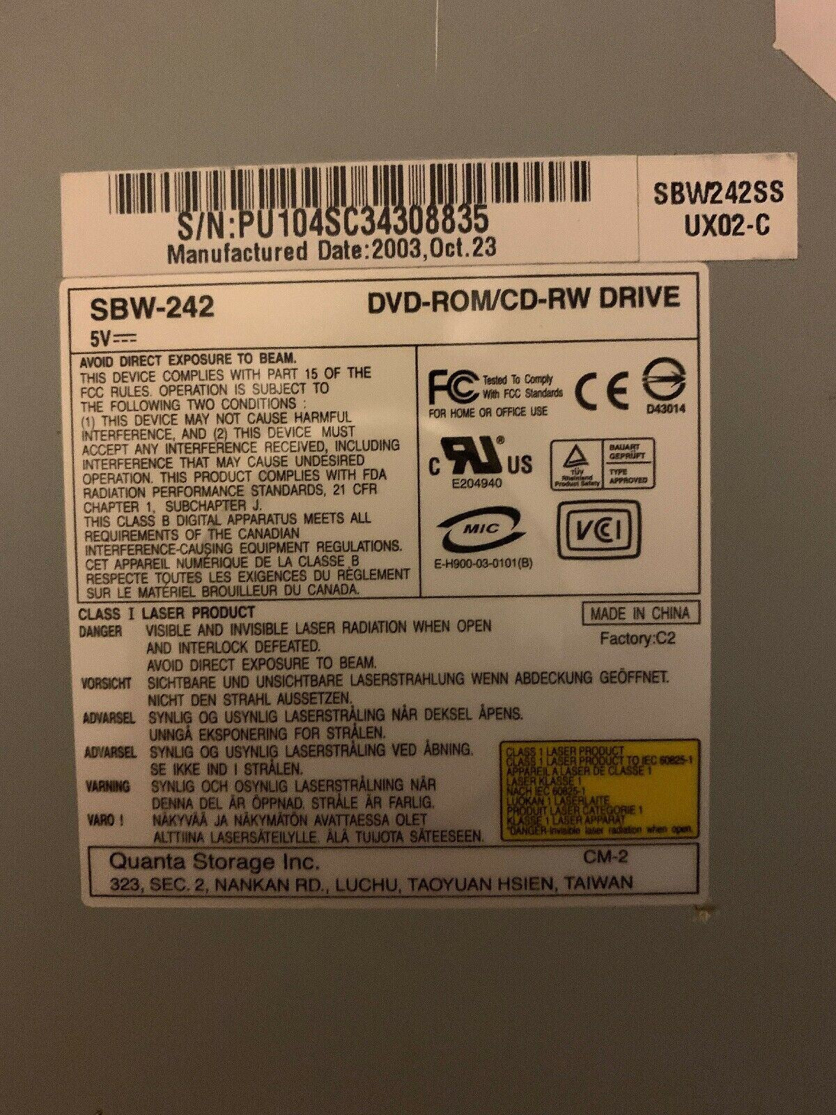 Quanta DVD-ROM/CD-RW SBW-242 COMBO DRIVE, 0K0032, 0M0047 Internal Laptop Drive