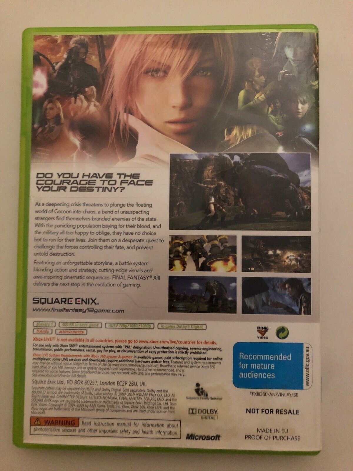 Final Fantasy XIII 13 (Microsoft Xbox 360, 2009) Square RPG PAL Game