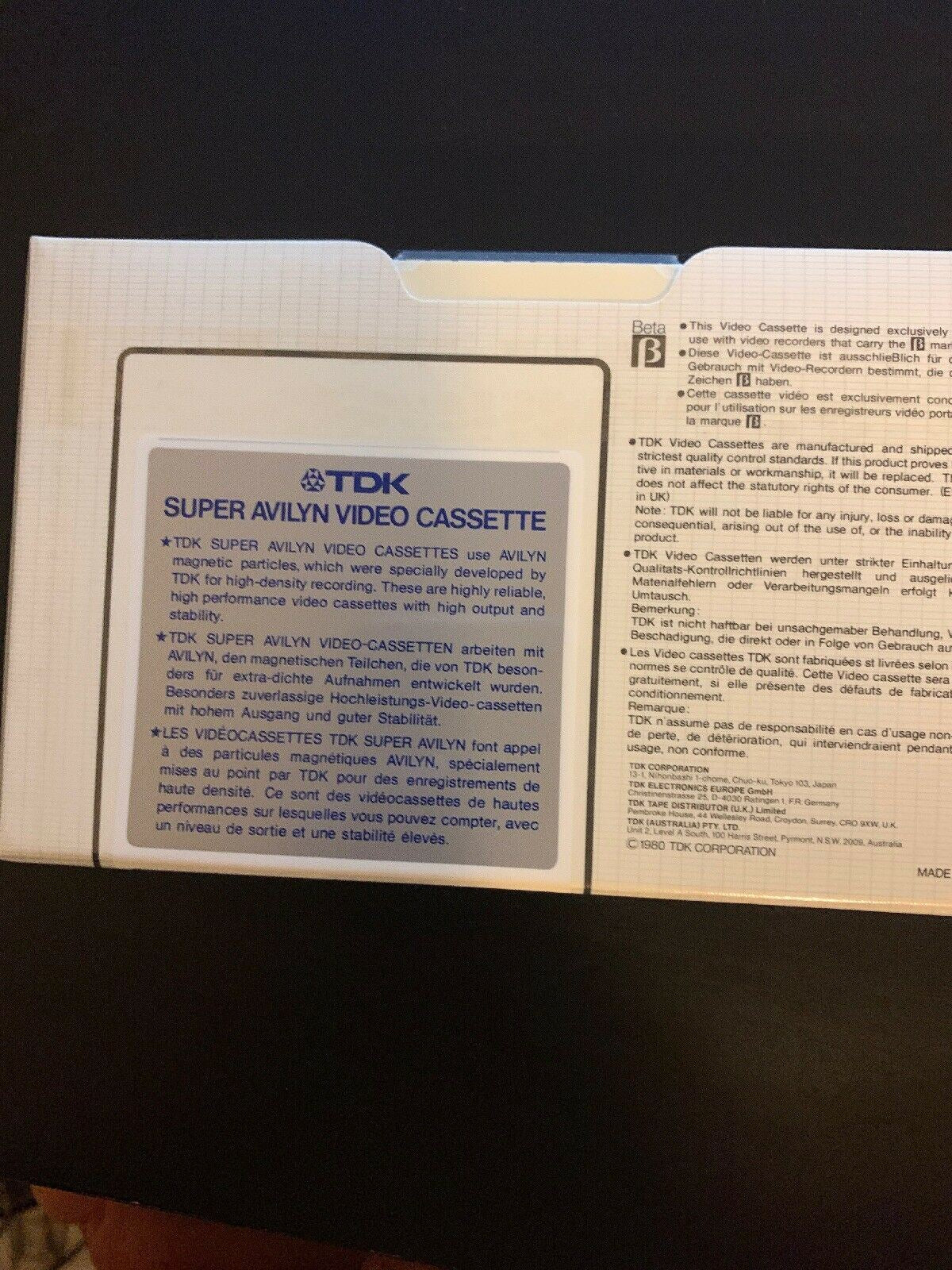 TDK Super Avilyn L-750 Beta Video Cassette *New And Sealed*
