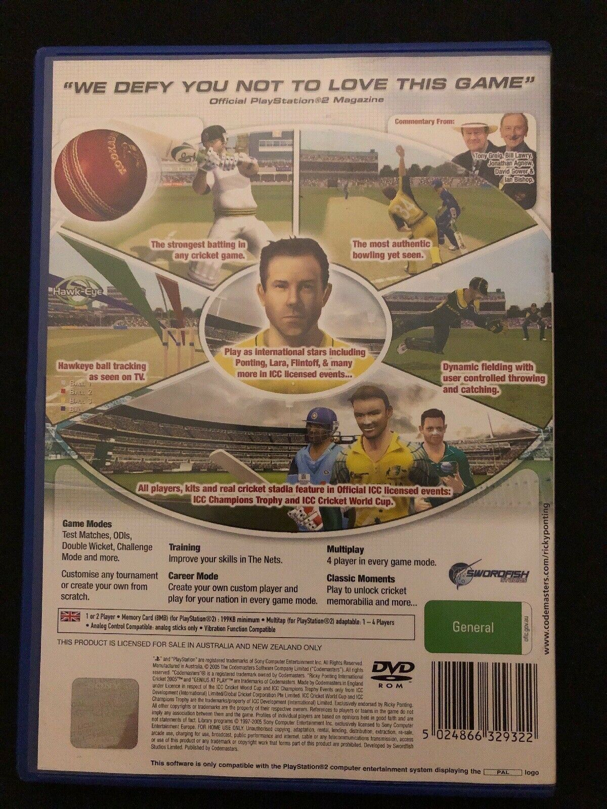 Ricky Ponting Cricket 2005 (Sony PlayStation 2, 2005) with manual