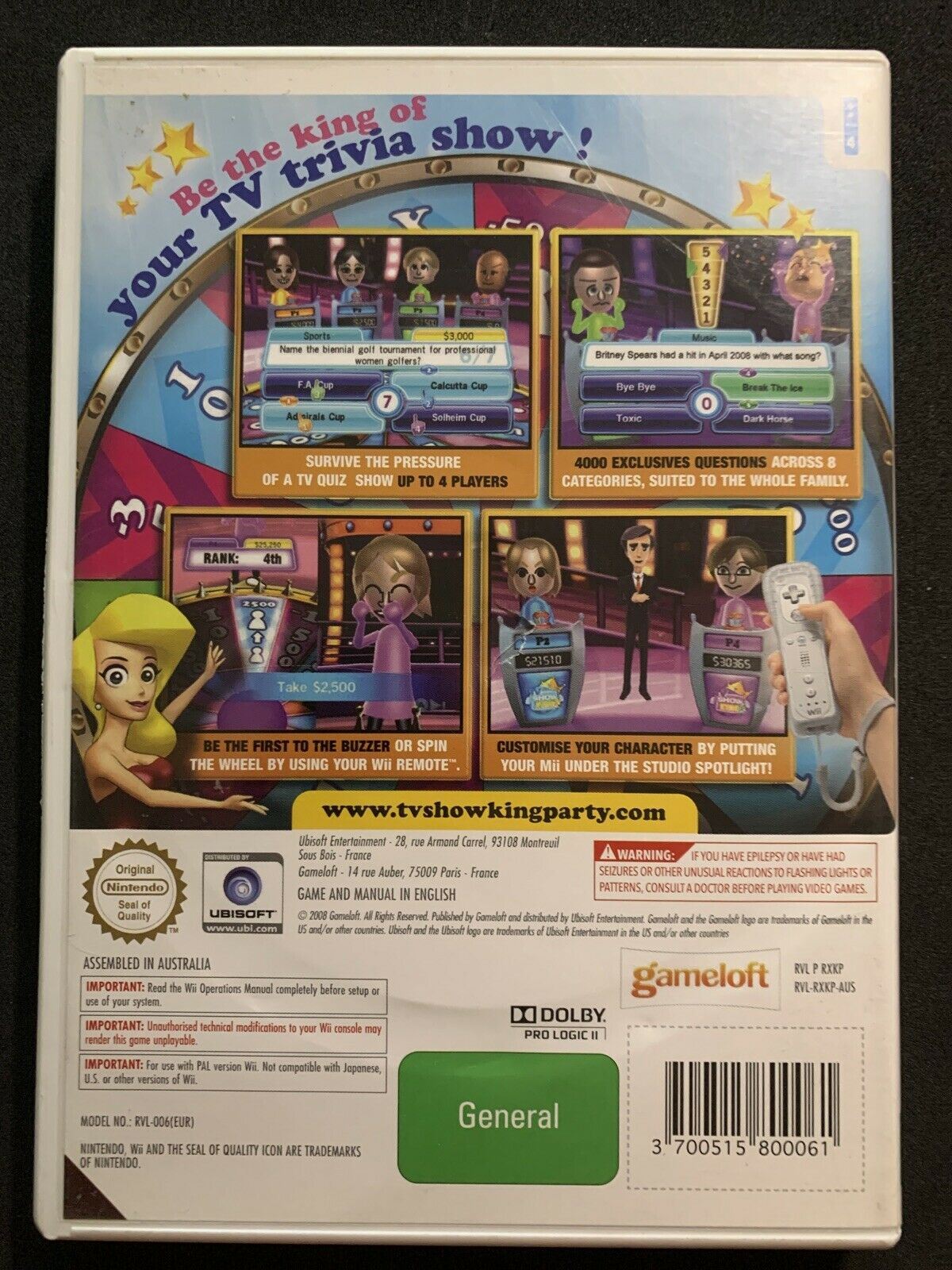 TV Show King Party (Nintendo Wii, 2008) Trivia Game - 1-4 Players