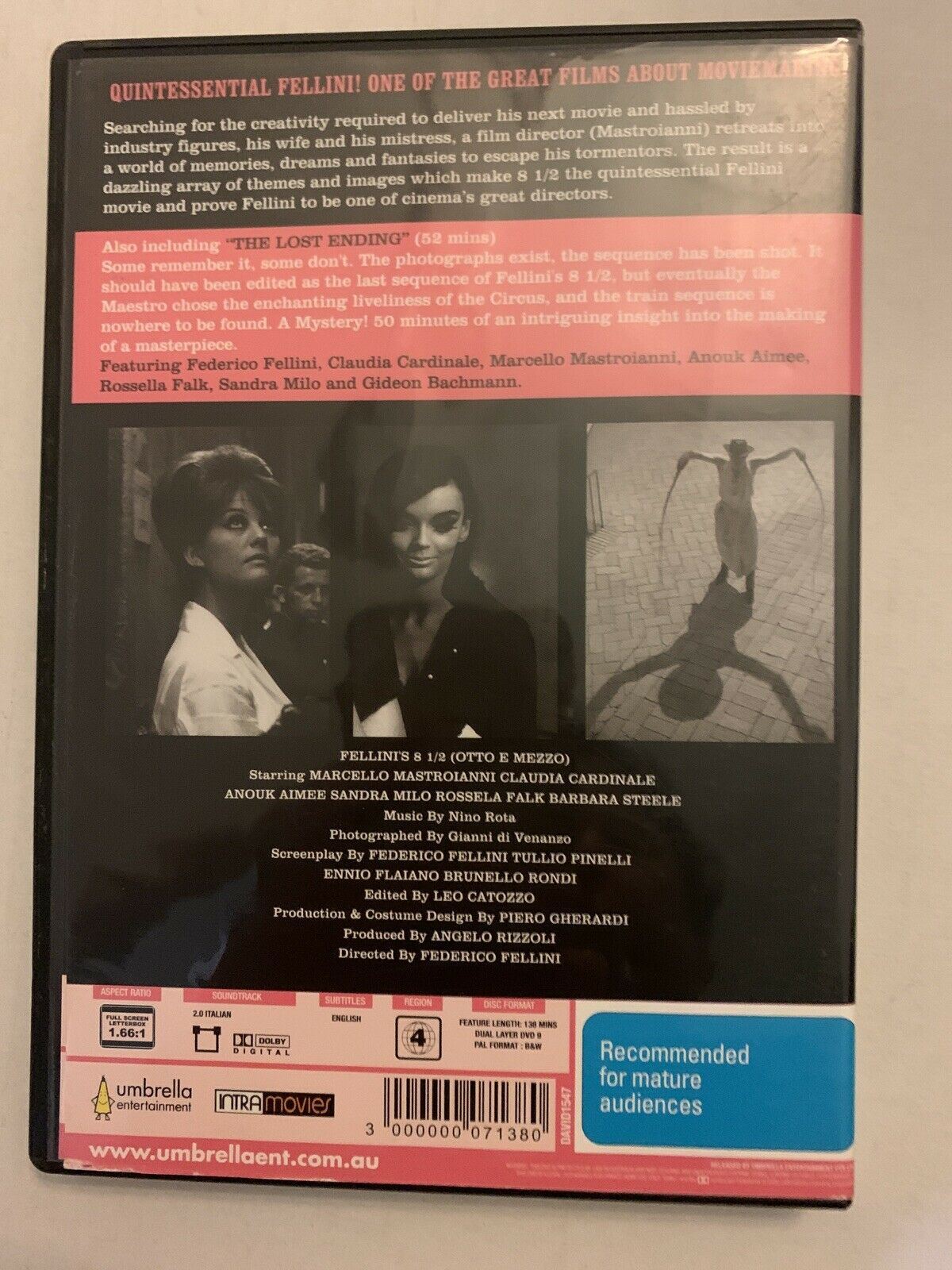 8 1/2 (DVD, 2009) Federico Fellini, Marcello Mastroianni, Ennio Flaian. Region 4