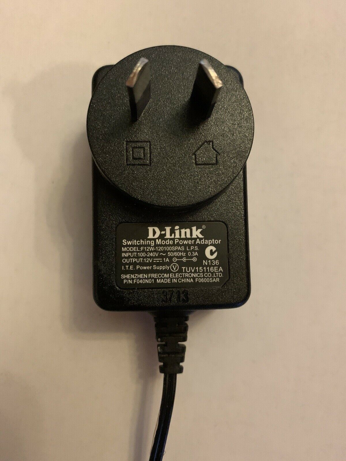 Genuine D-Link 12V 1A Power Supply Adapter F12W-120100SPAS, F040N01