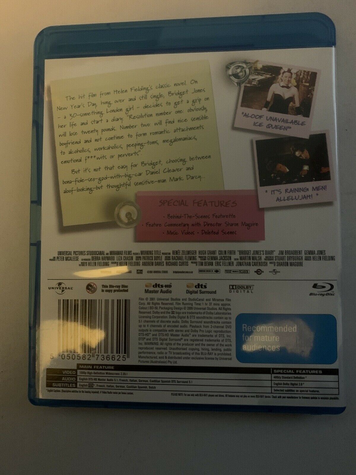 Bridget Jones's Diary (Blu-ray, 2001) Renée Zellweger, Colin Firth, Hugh Grant