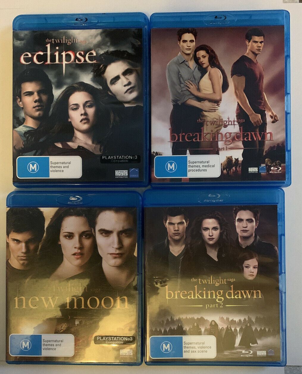 The Twilight Saga 4x Movies - Eclipse, New Moon, Breaking Dawn Part 1 & 2 Bluray
