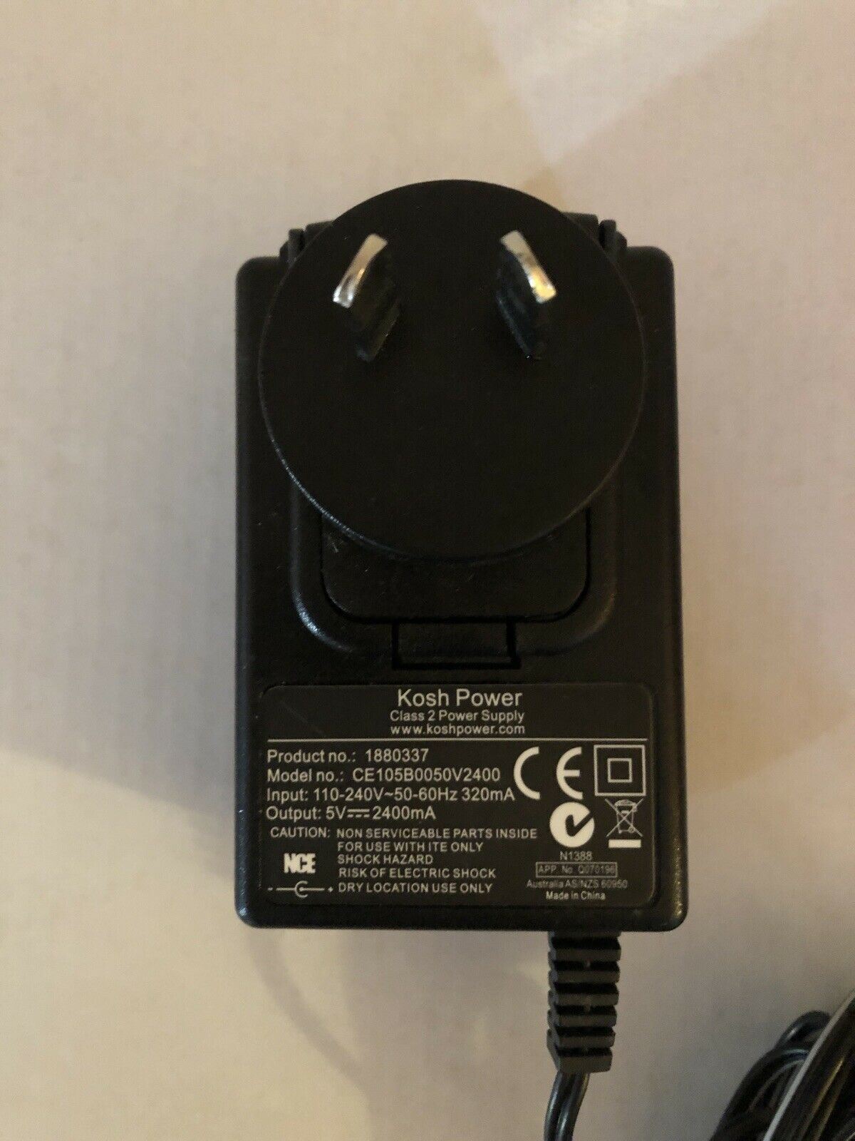 Kosh Power CE105B0050V2400 Power Supply 5V 2400mA AC Adapter