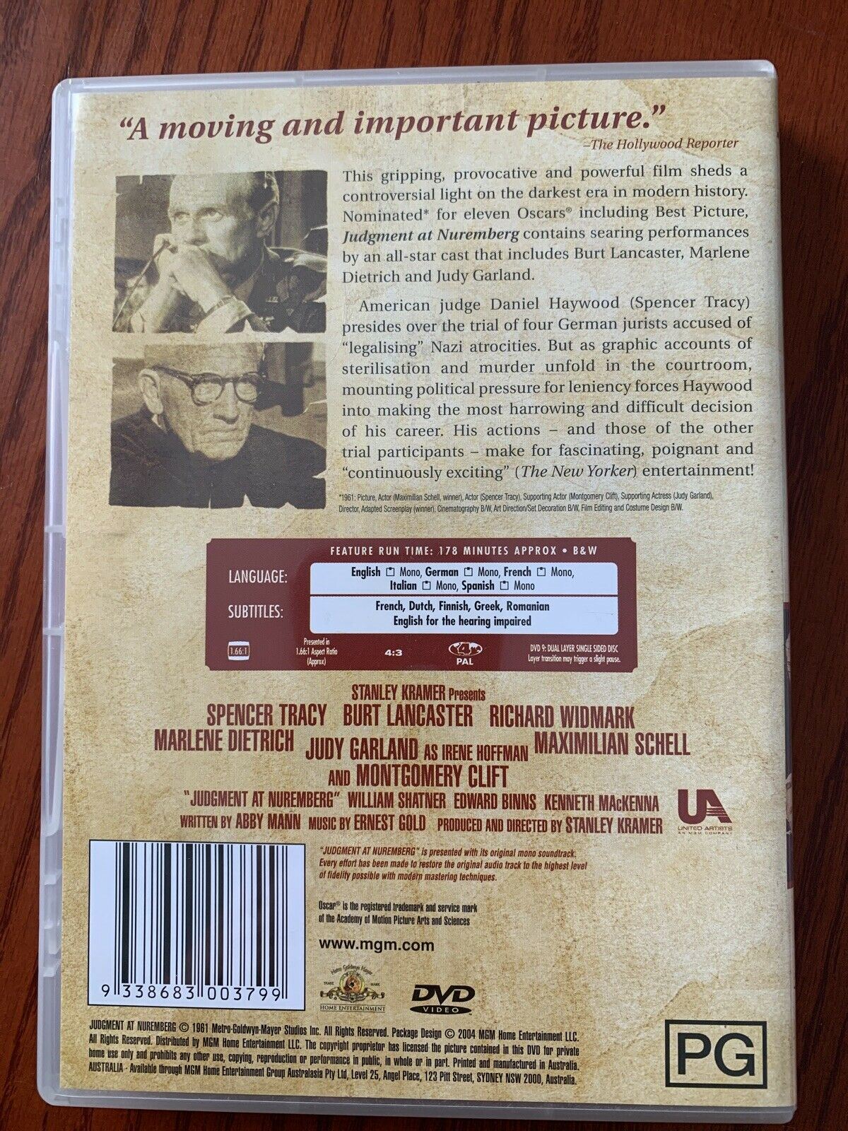 Judgement At Nuremburg (DVD, 1961) Spencer Tracy, Burt Lancaster. Region 4