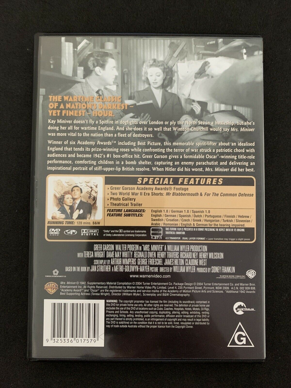 Mrs Miniver (DVD, 1942) Greer Garson, Walter Pidgeon. Region 4