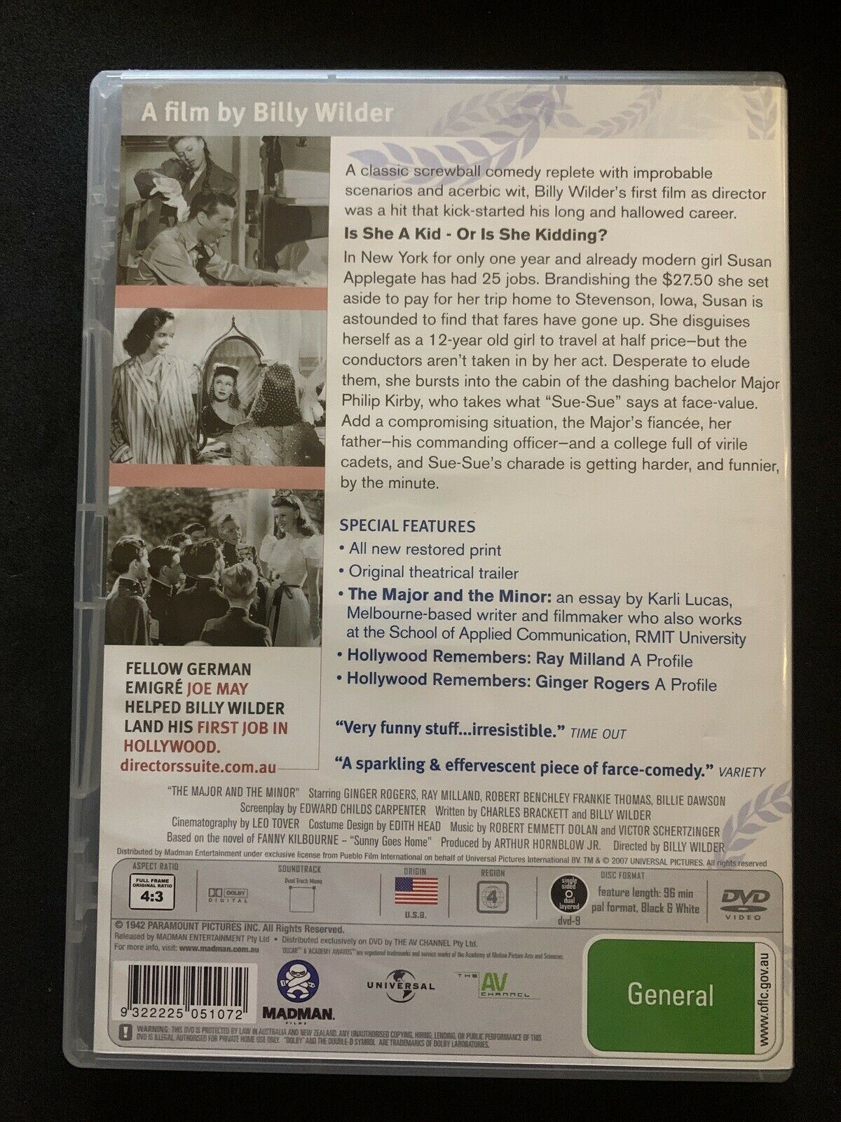 The Major And The Minor (DVD, 1942) Ginger Rogers, Ray Milland - Region 4