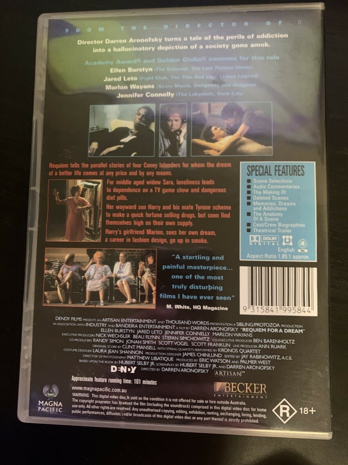 Requiem For A Dream (DVD, 2000) Jared Leto, Jennifer Connelly - Region 4