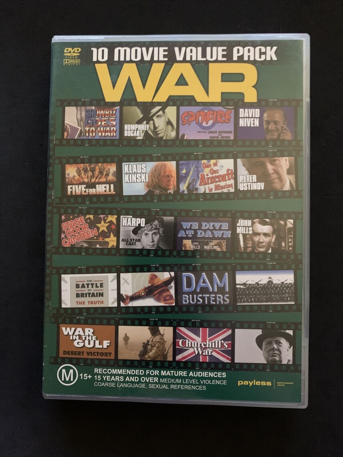 10 Movie Value Pack WAR Bogart Niven Kinski Ustinov DVD 4 Disk