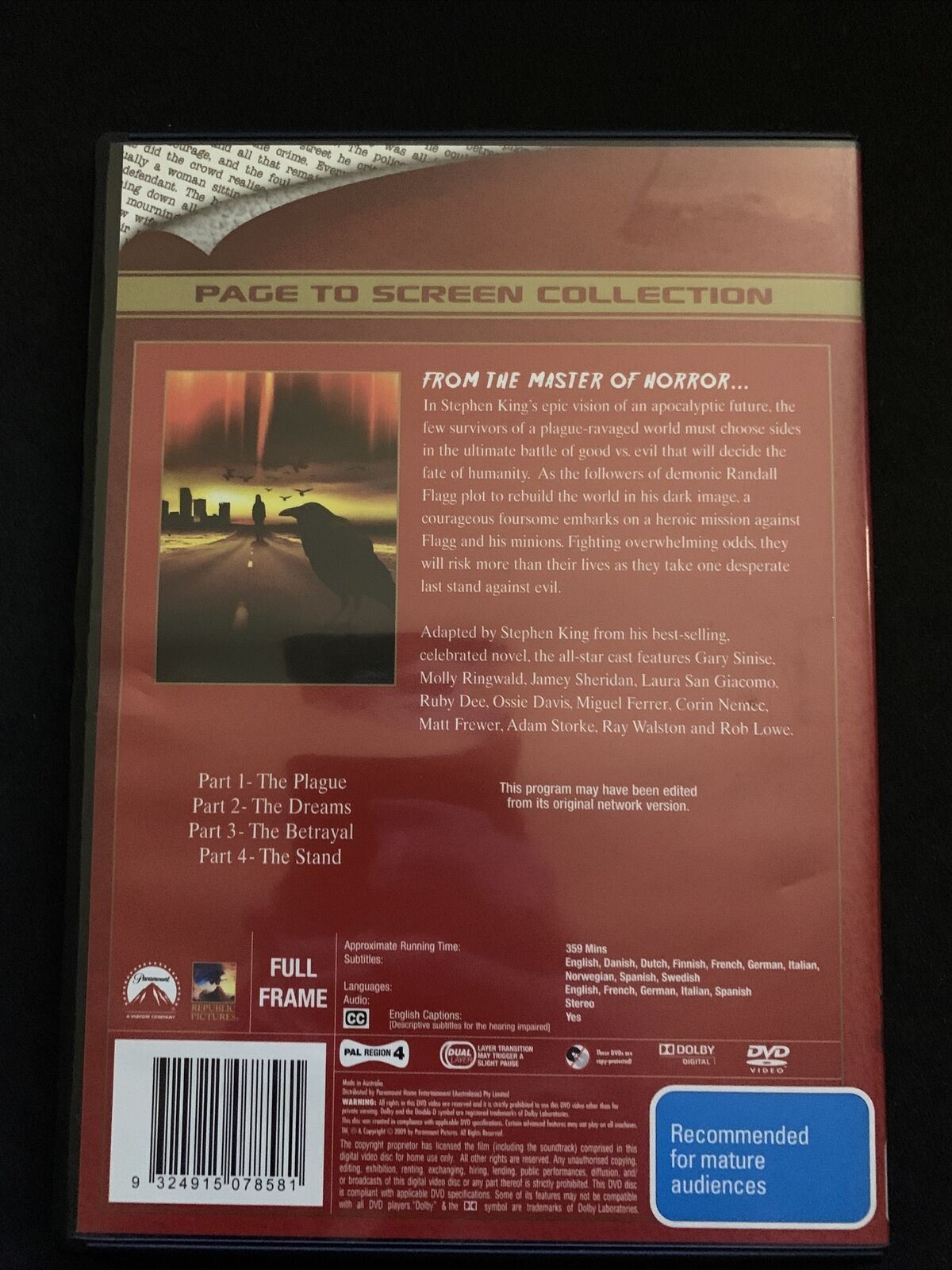 The Stand (DVD, 1994) Stephen King Film - Gary Sinise, Molly Ringwald - Region 4