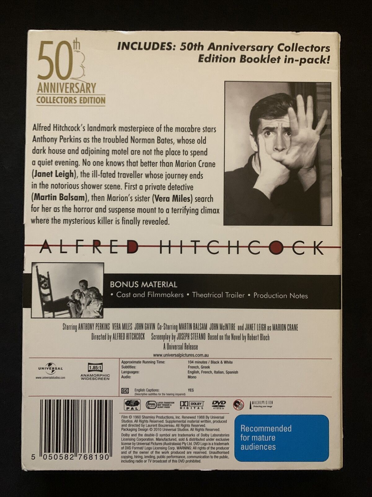 Psycho - Anniversary Edition (DVD, 1960) Alfred Hitchcock, Region 2,4
