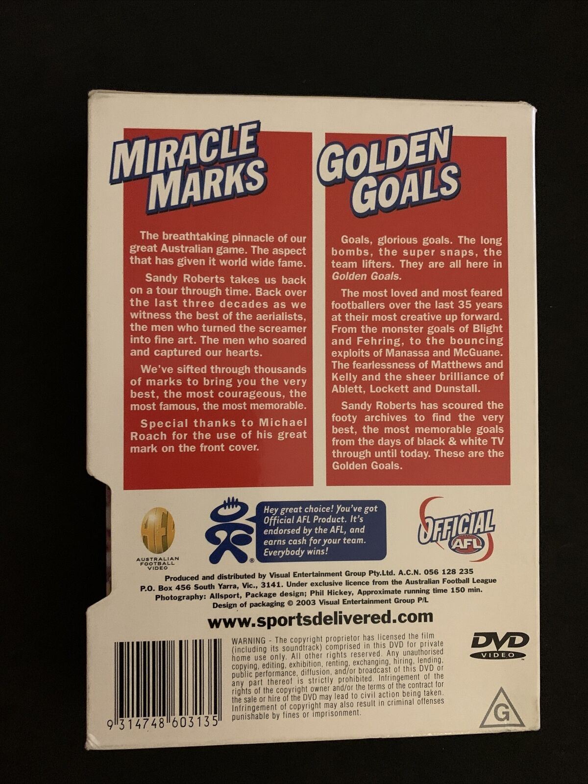 Miracle Marks Of The AFL / Golden Goals Of The AFL (DVD, 2003, 2-Disc Set)