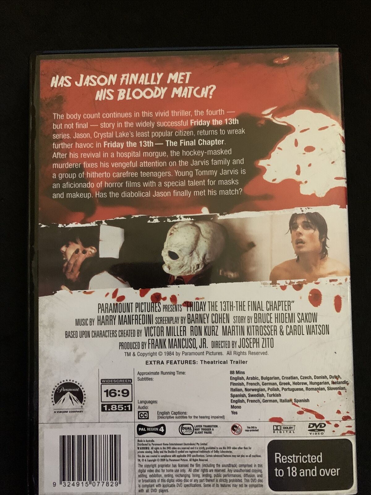 Friday The 13th - The Final Chapter: Part 4 (DVD, 1984) Region 4