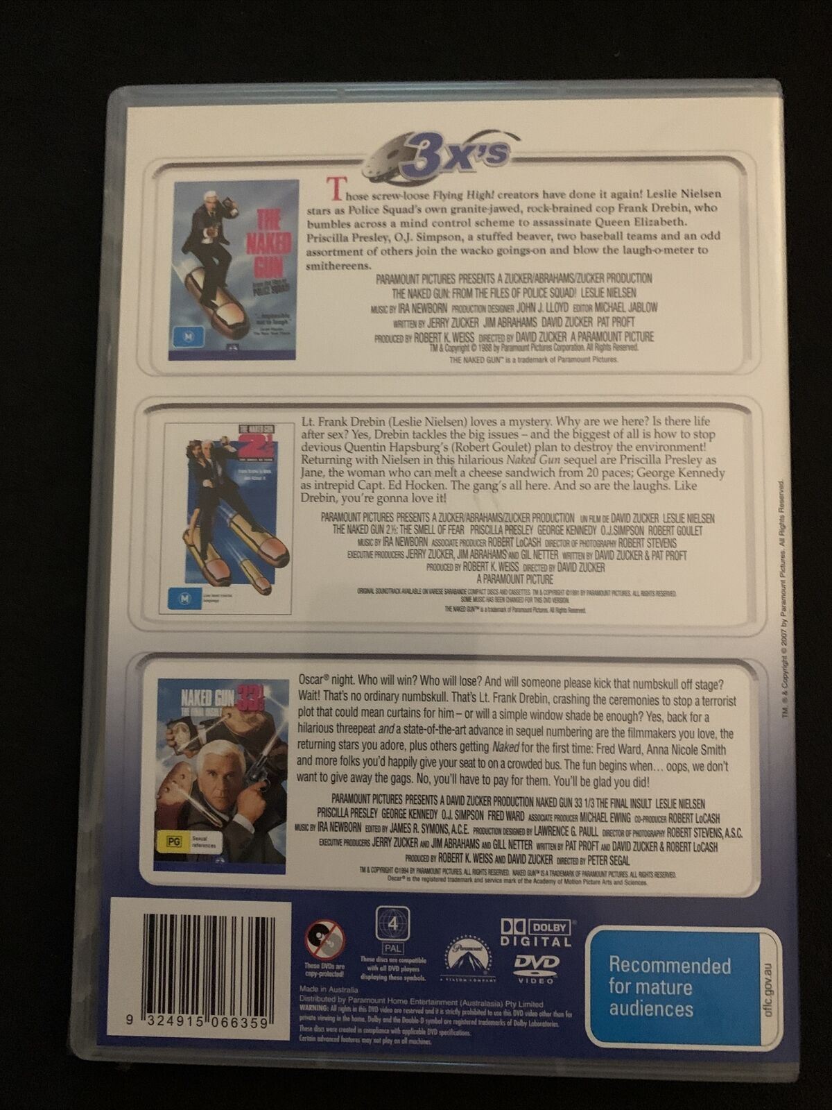 The Naked Gun, Naked Gun 2 1/2, Naked Gun 33 1/3 (DVD, 1988) Region 4