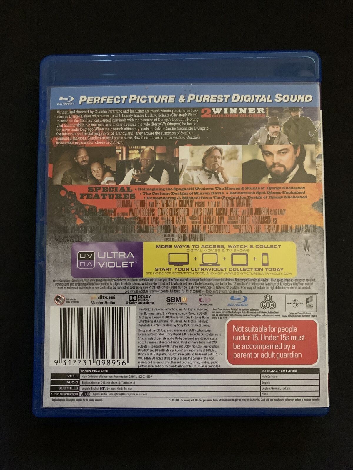 Django Unchained (Blu-ray, 2012) Jamie Foxx, Christoph Waltz, Leonardo DiCaprio