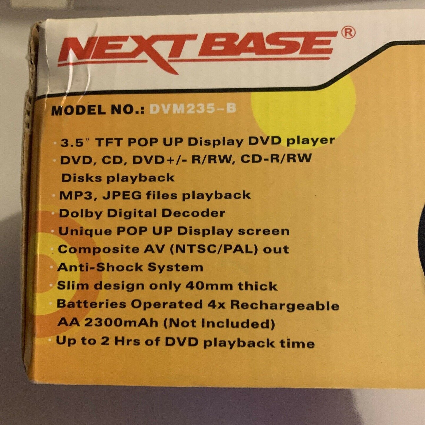 Next Base 3.5 Pop-up Portable DVD/CD MP3 Player With Car Charger And Headphones