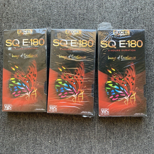 *New Sealed* 3x Blank VHS Video Cassette Tapes EXCEL SQ E180 VHS VCR 180 3 hour