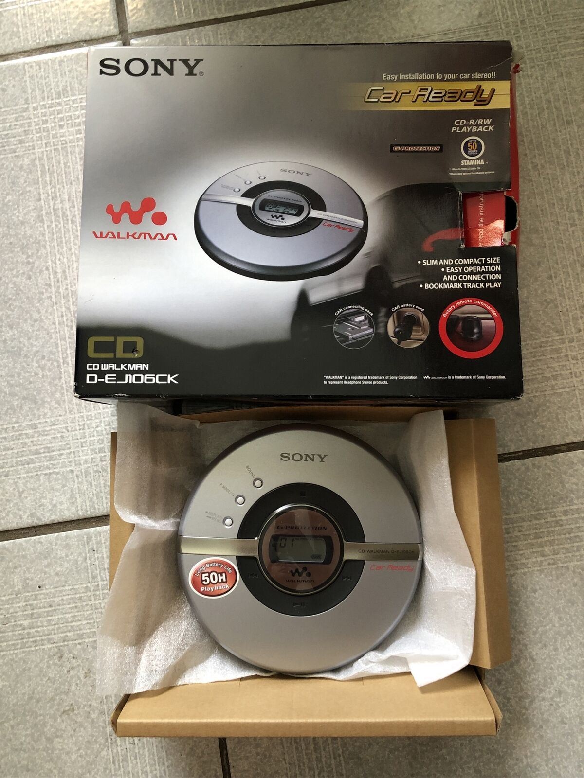 Sony CD Walkman D-EJ106CK Portable Discman Player G-Shock Protection, Mega Bass