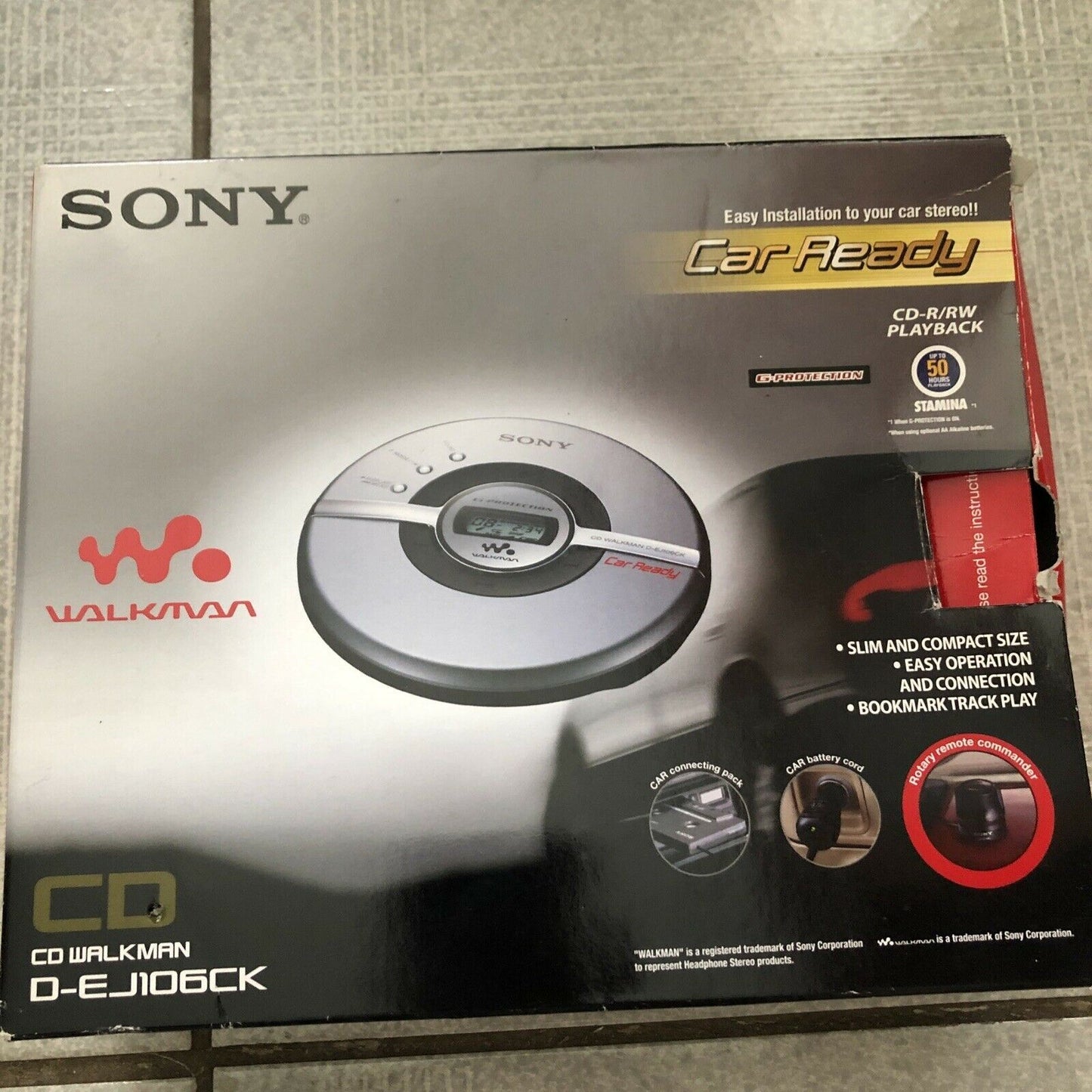 Sony CD Walkman D-EJ106CK Portable Discman Player G-Shock Protection, Mega Bass
