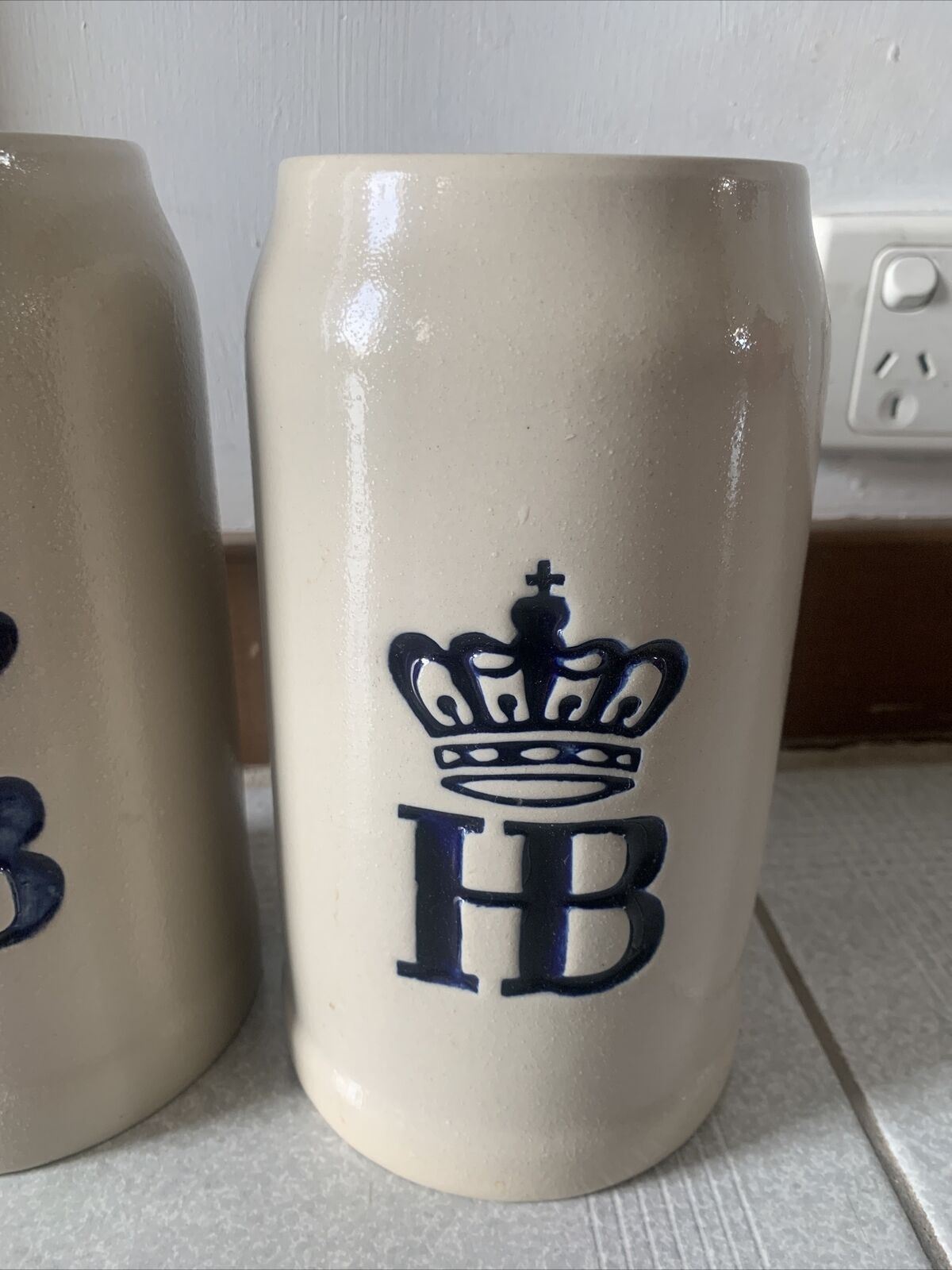 2x Vintage HB Hofbrauhaus 1L Beer Stein Mug 7.25" Tall HB