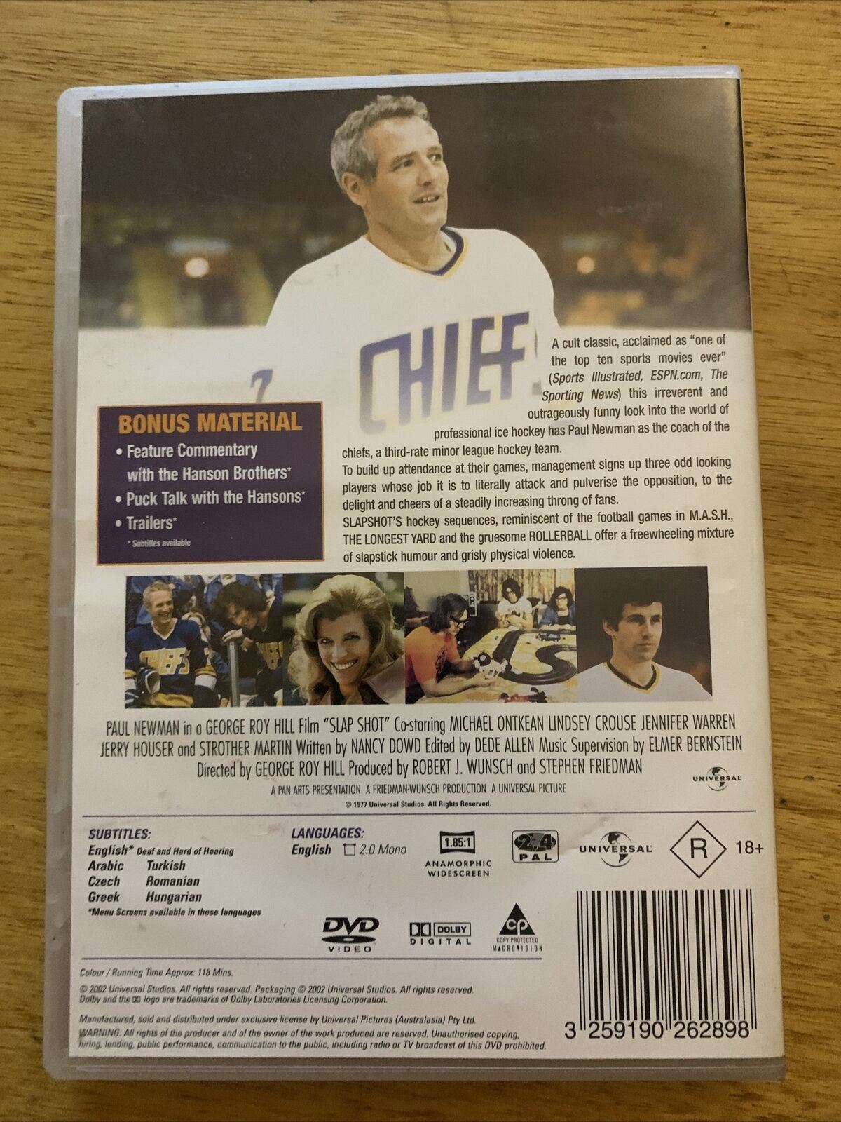 Slap Shot (DVD, 1977) Paul Newman, Michael Ontkean, Strother Martin. Region 4&2