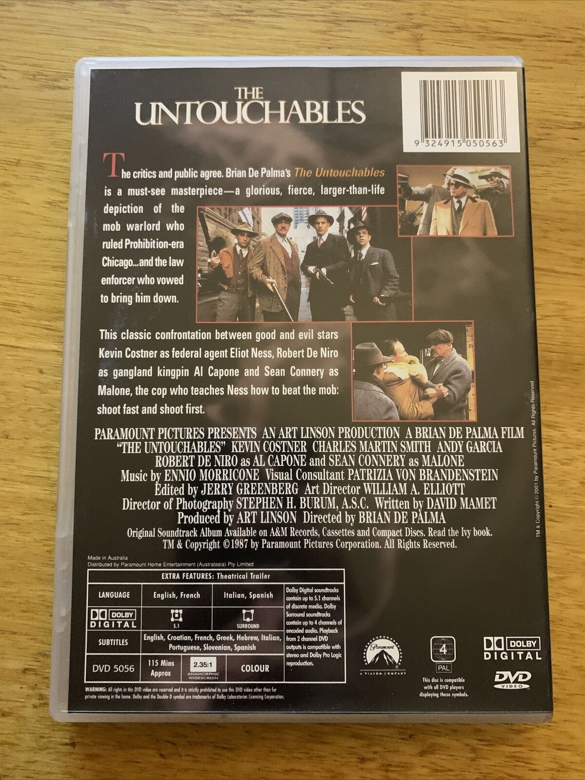 The Untouchables (DVD, 1987) Kevin Costner, Sean Connery, Robert De Niro Region4