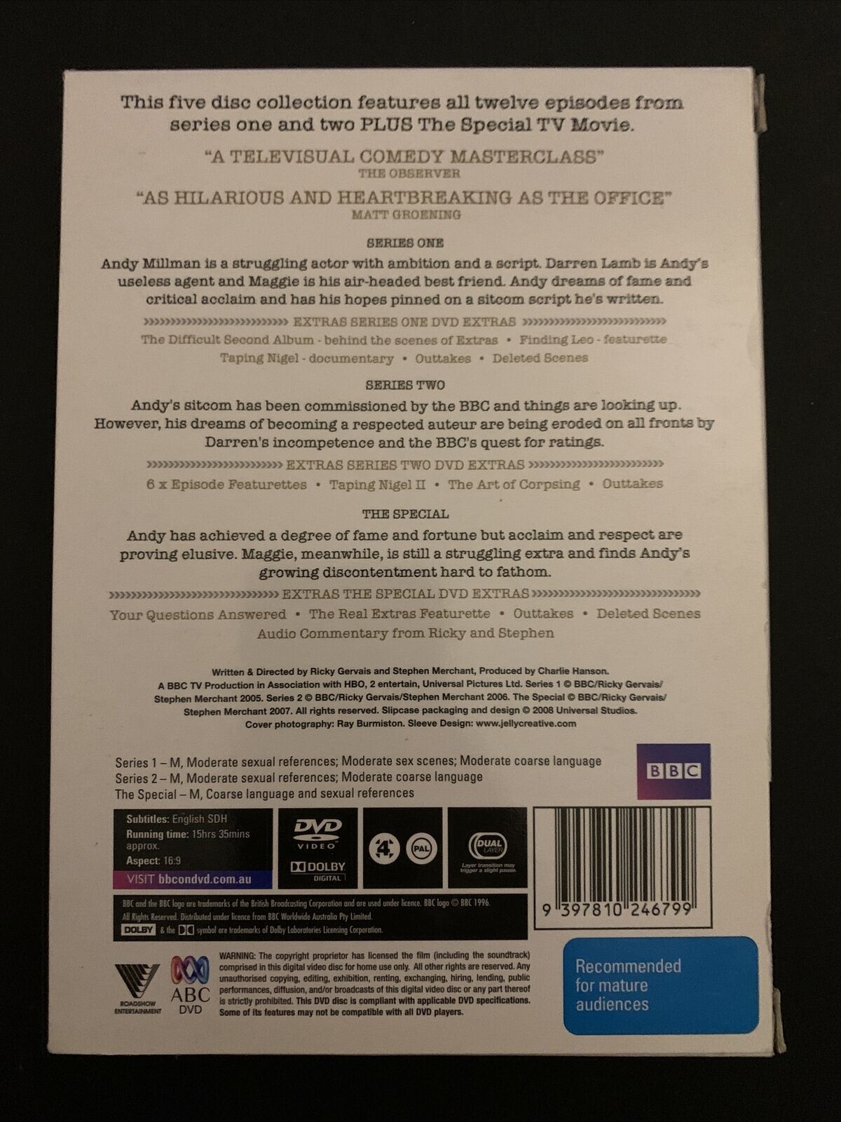 Extras - The Complete Collection (DVD) Ricky Gervais. Region 4&2