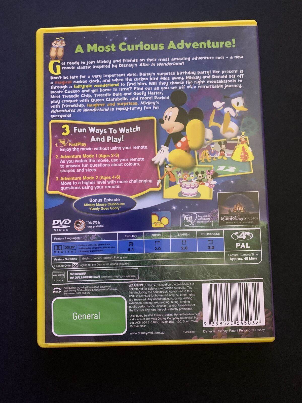 4x Disney Mickey Mouse DVD - Disney Animation Movies. Region 4