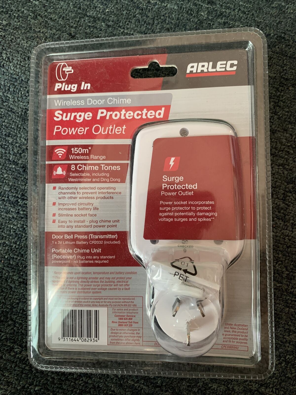Arlec Built In Surge Protected Power Socket Plug In Wireless Door Chime