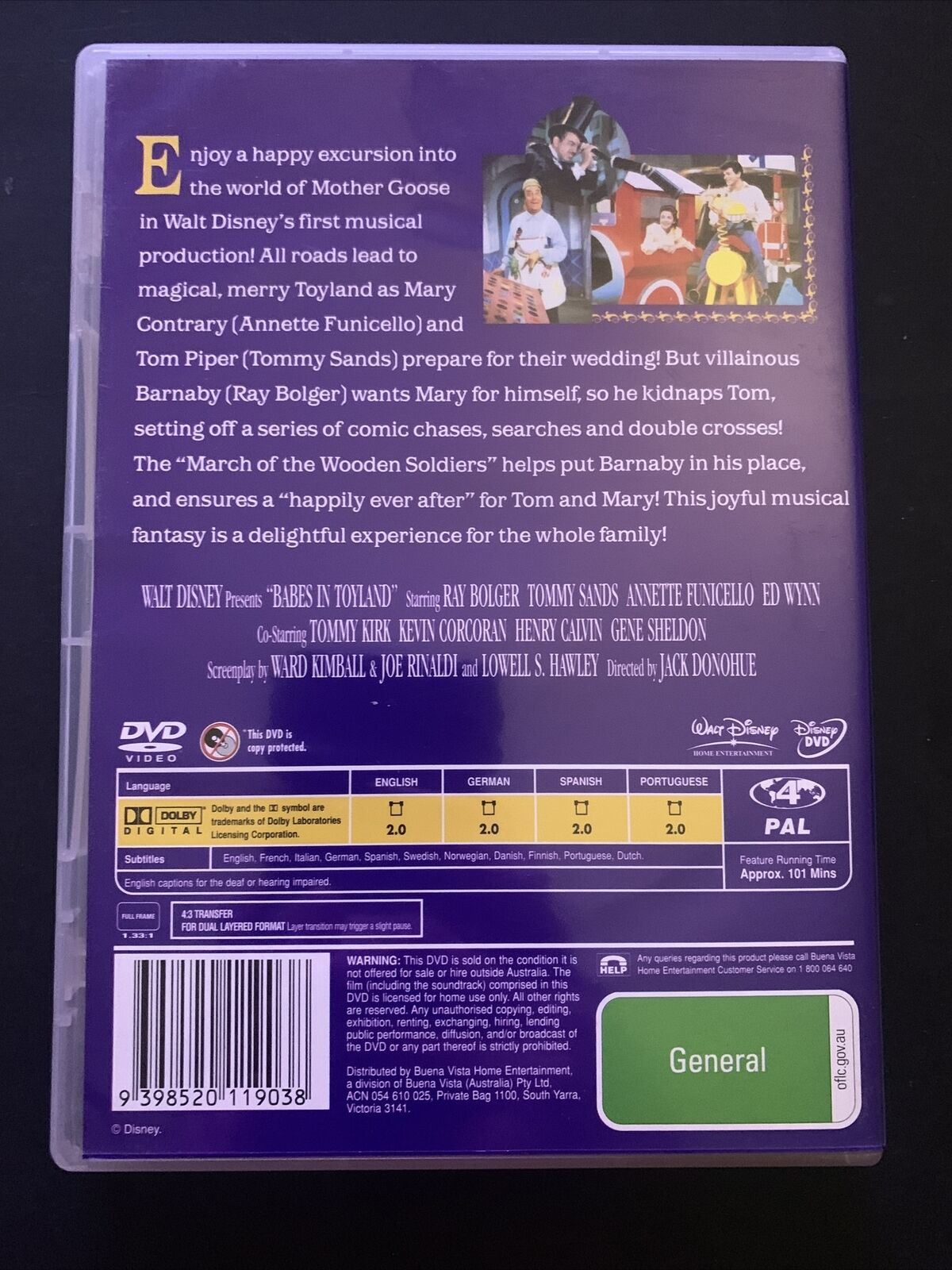 Babes In Toyland (DVD, 1961) Ray Bolger, Tommy Sands. Region 4&2