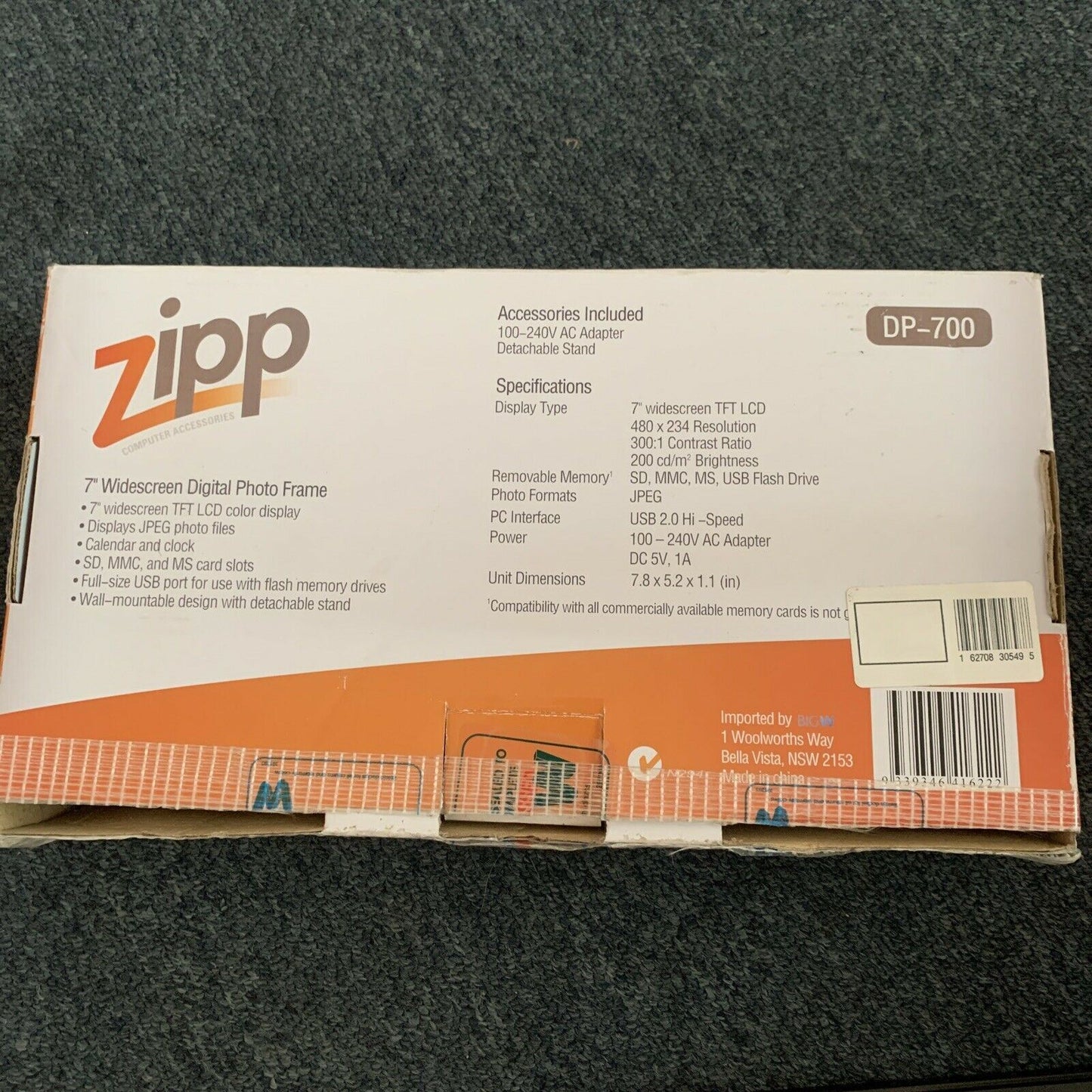 Zipp 7" Widescreen Digital Photo Frame with Clock & Calendar