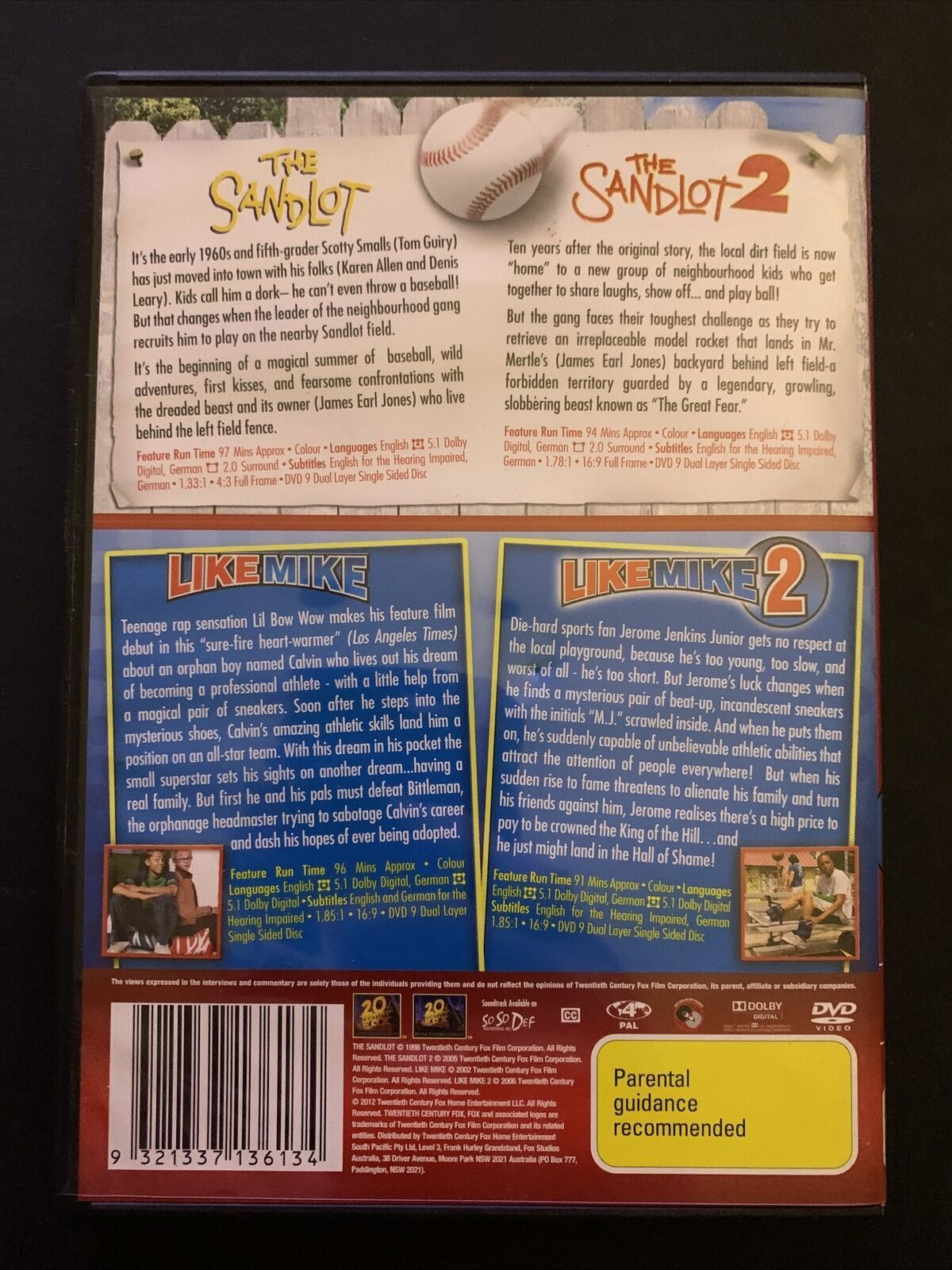 4x Movies: The Sandlot 1 & 2 + Like Mike 1 & 2 (DVD) Region 4