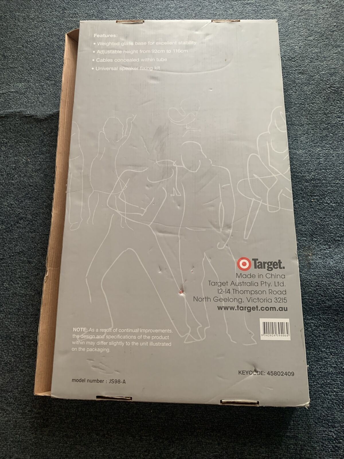 Base Speaker Stands JS98-A with Weighted Glass Base, Adjustable Height 92-116cm