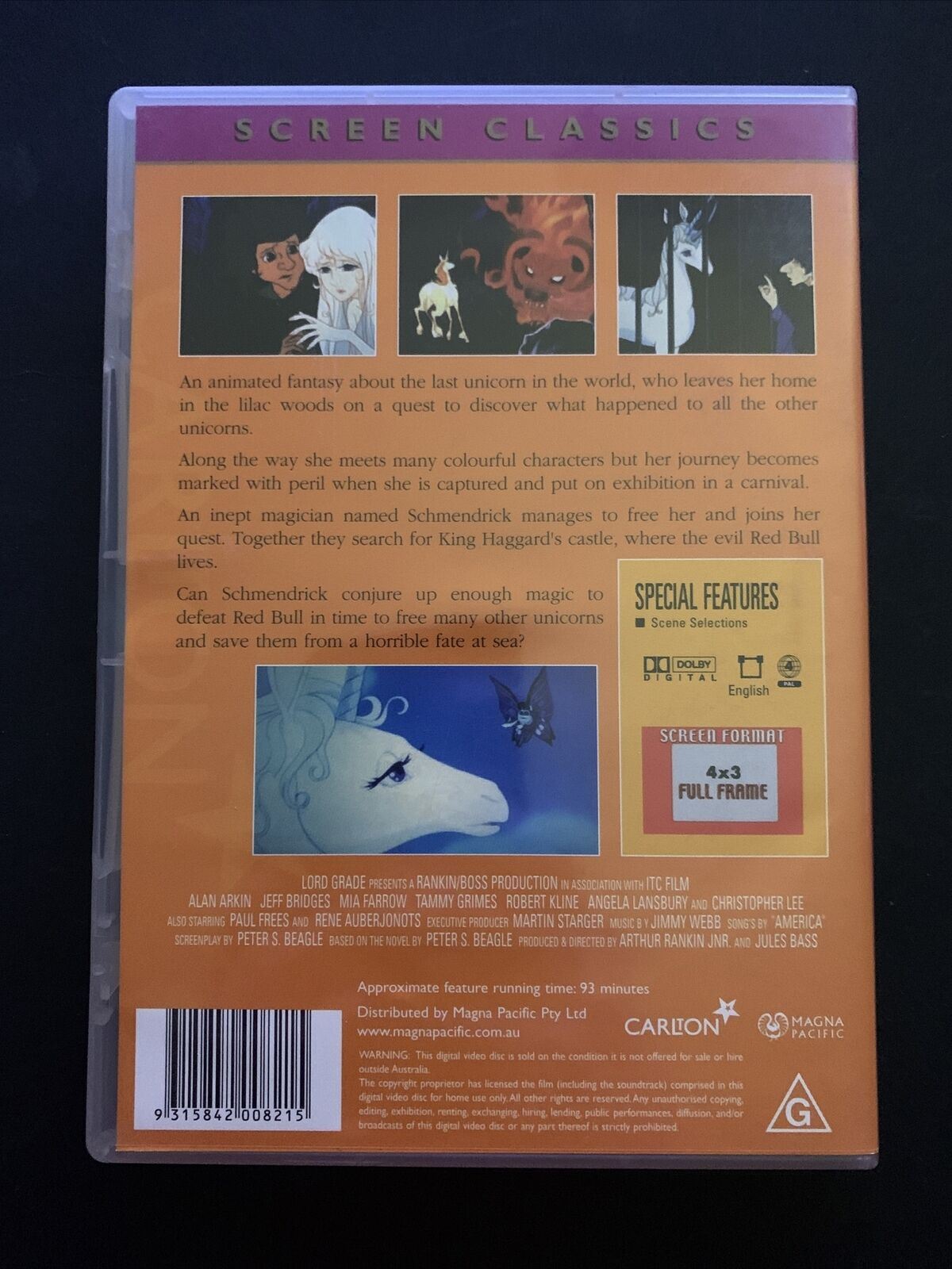 The Last Unicorn (DVD, 1982) Jeff Bridges, Alan Arkin, Christopher Lee. Region 4
