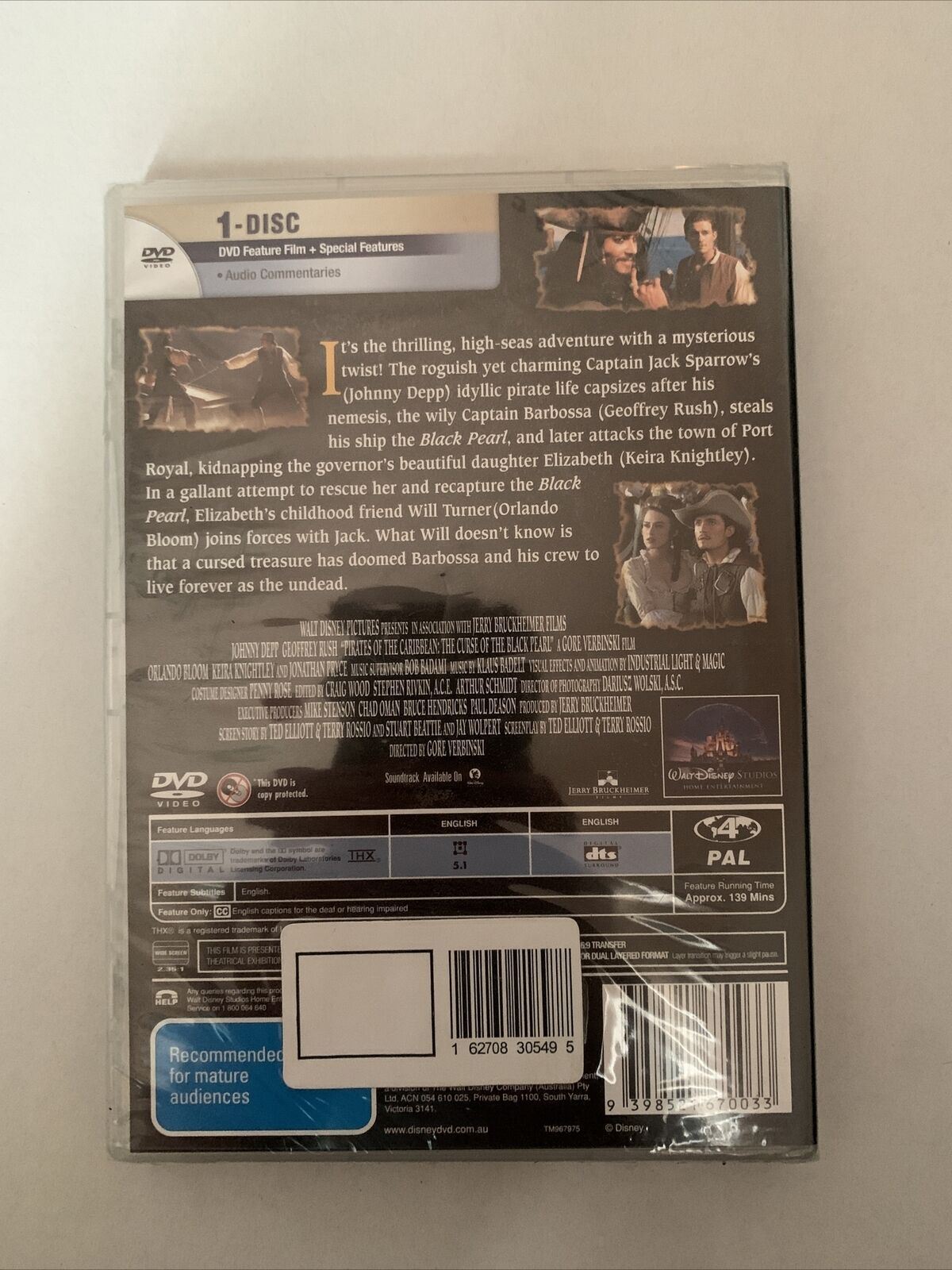 *New Sealed* Pirates Of The Caribbean - Curse Of The Black Pearl (DVD) Region 4
