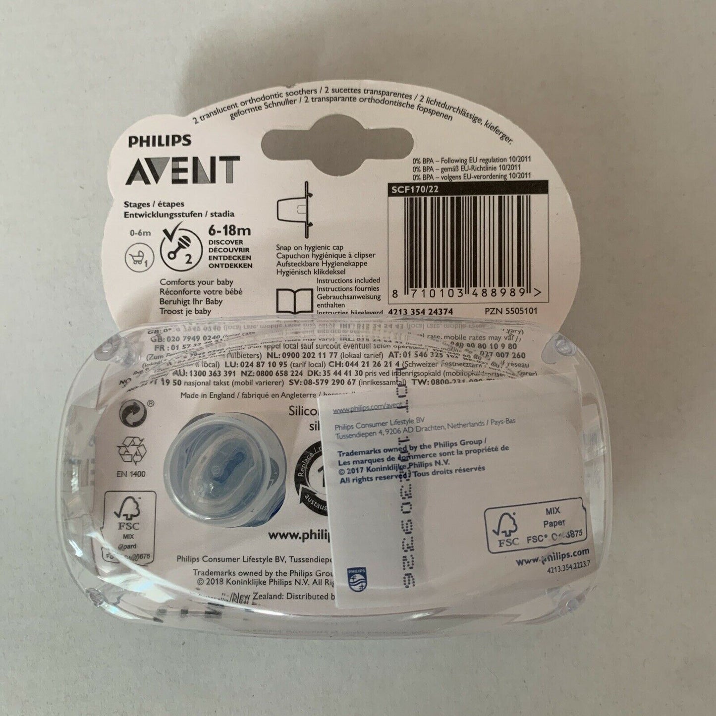 Avent Translucent Transparent Soft Silicone BPA Free Soother 6-18m 2 Pack