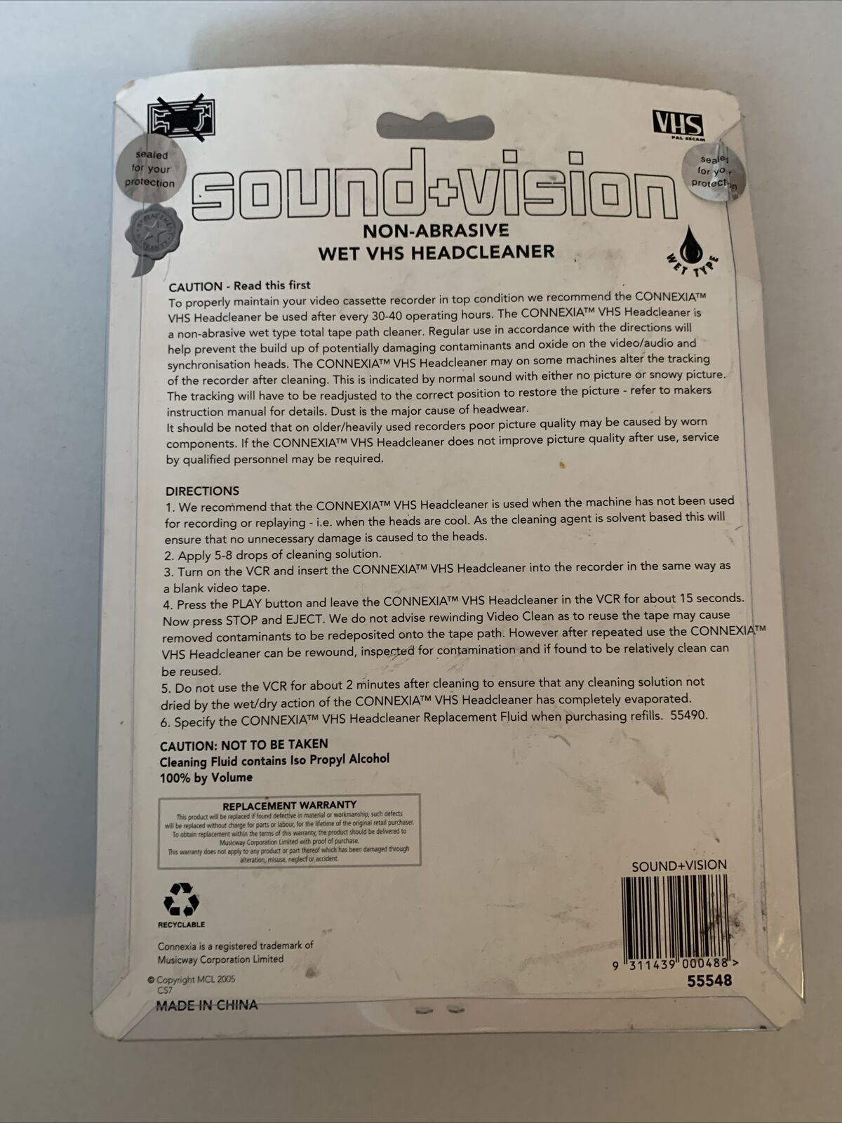 Connexia Sound+Vision Non-Abrasive Wet VHS Head Cleaner