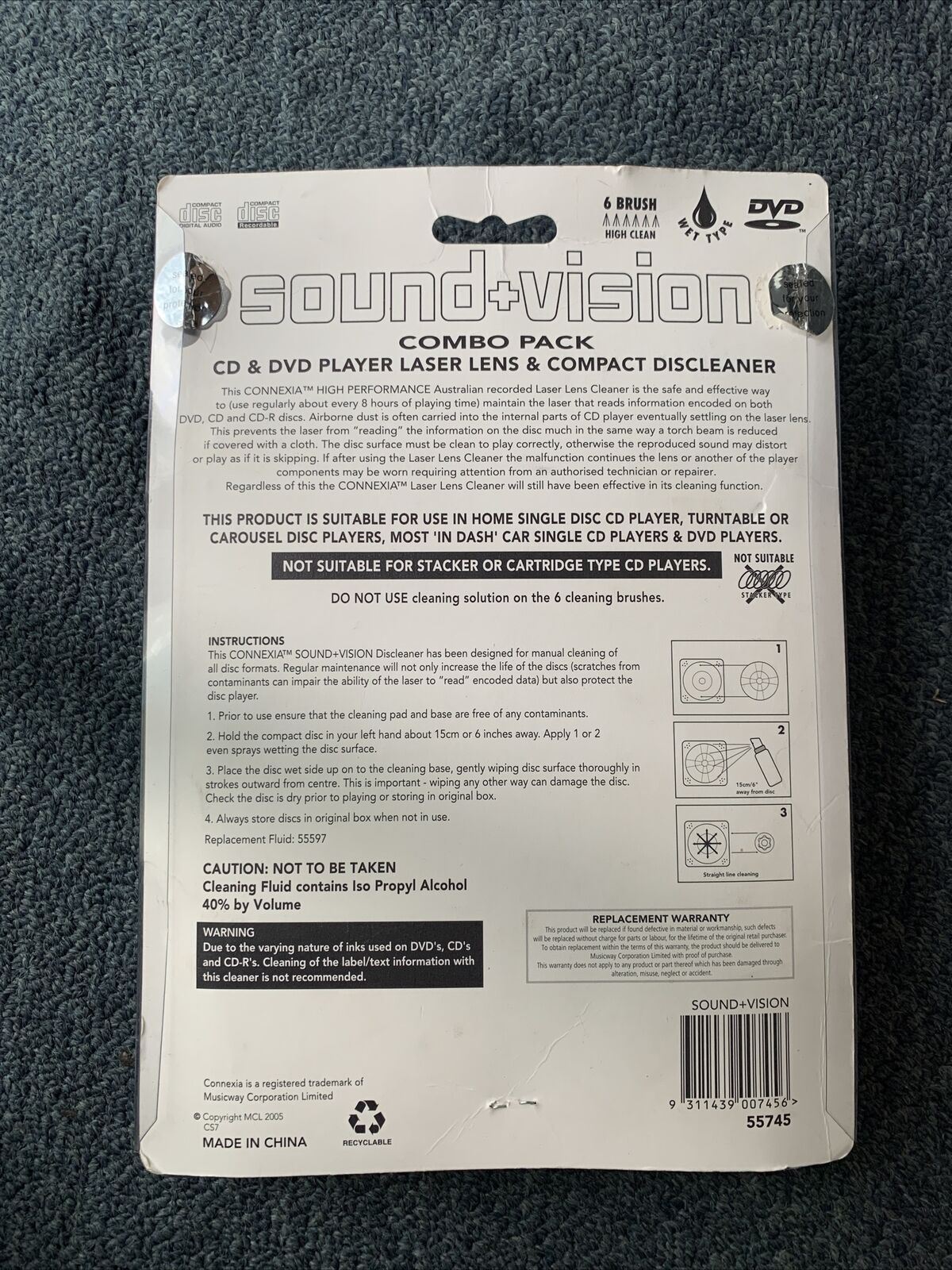 Connexia Sound +Vision Combo Pack CD & DVD Player Laser Lens & Compact Cleaner