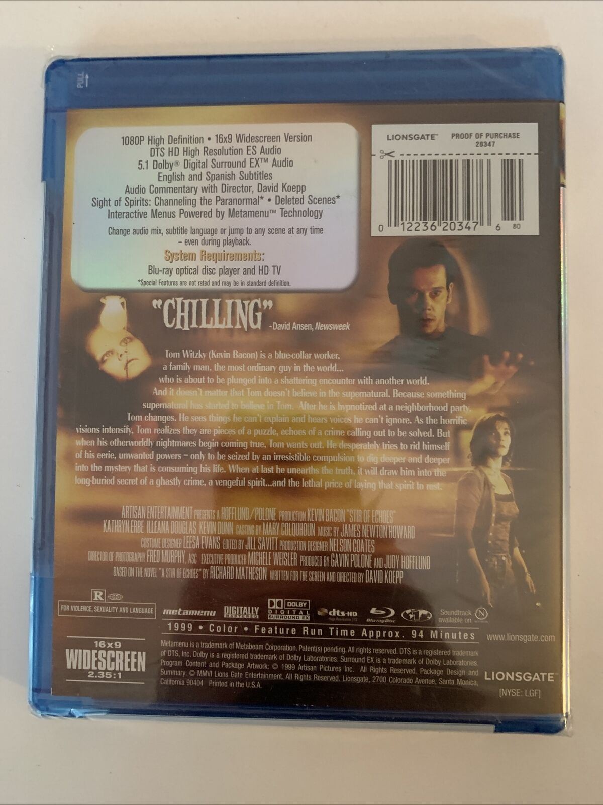 *New Sealed* Stir Of Echoes (Blu-ray, 1999) Kevin Bacon, Kathryn Erbe All Region