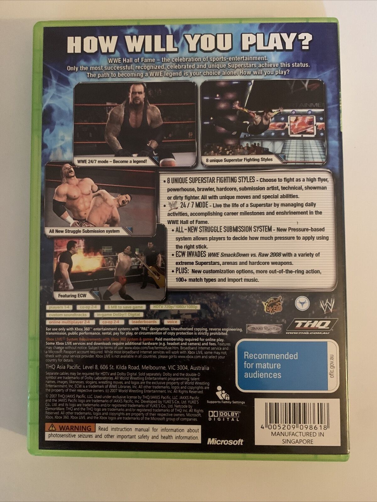 SmackDown Vs Raw 2008 - Microsoft Xbox 360 Game PAL