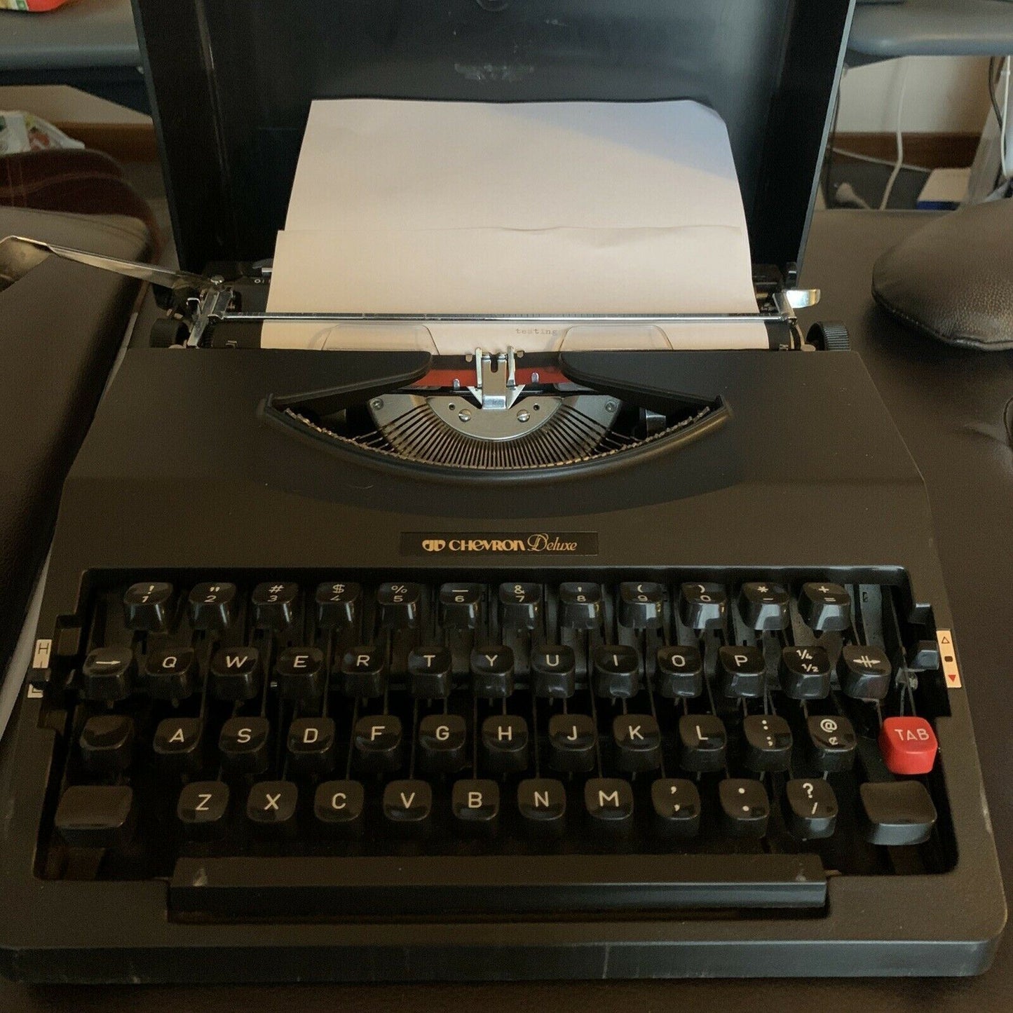 Vintage Chevron Deluxe Typewriter with Case - Portable Typewriter