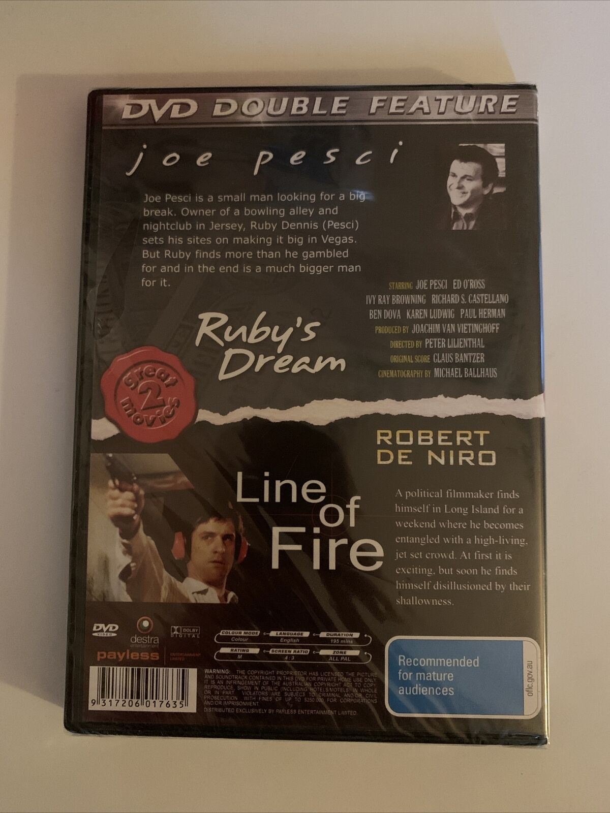 *New Sealed* Ruby's Dream / Line Of Fire (DVD) Joe Pesci, Robert De Niro