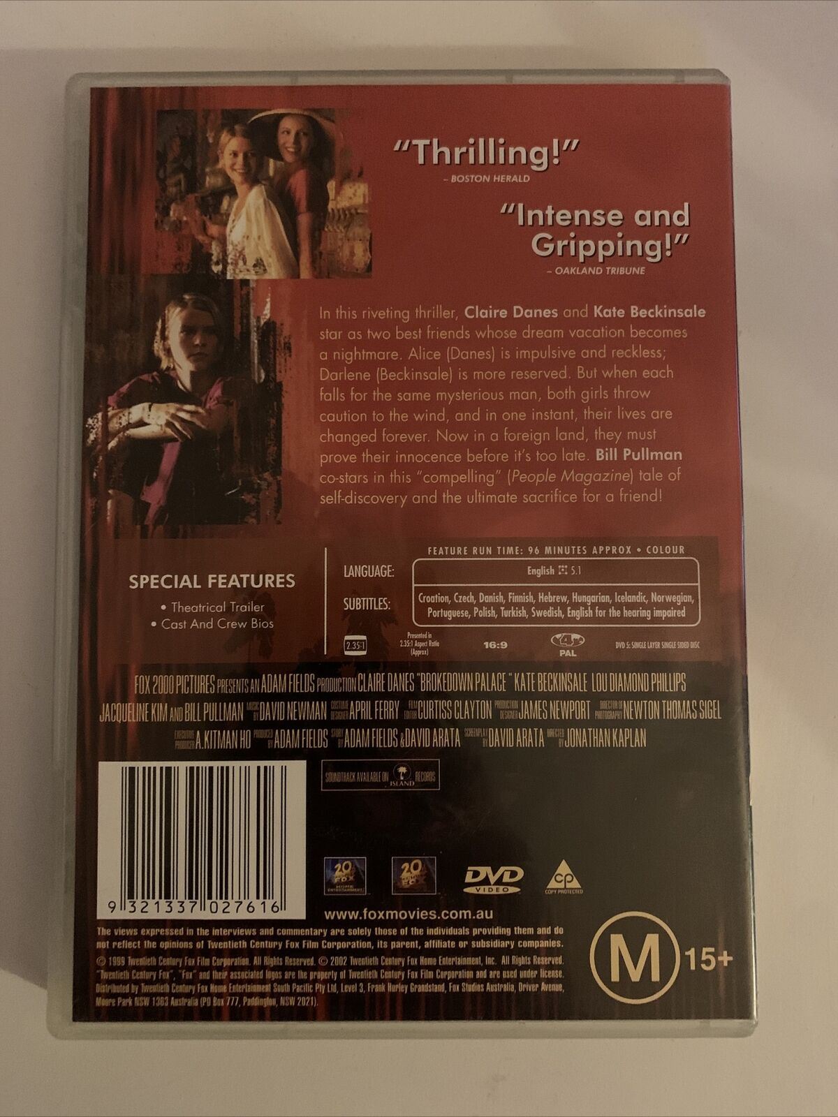 Brokedown Palace (DVD, 1999) Claire Danes, Kate Beckinsale. Region 4&2