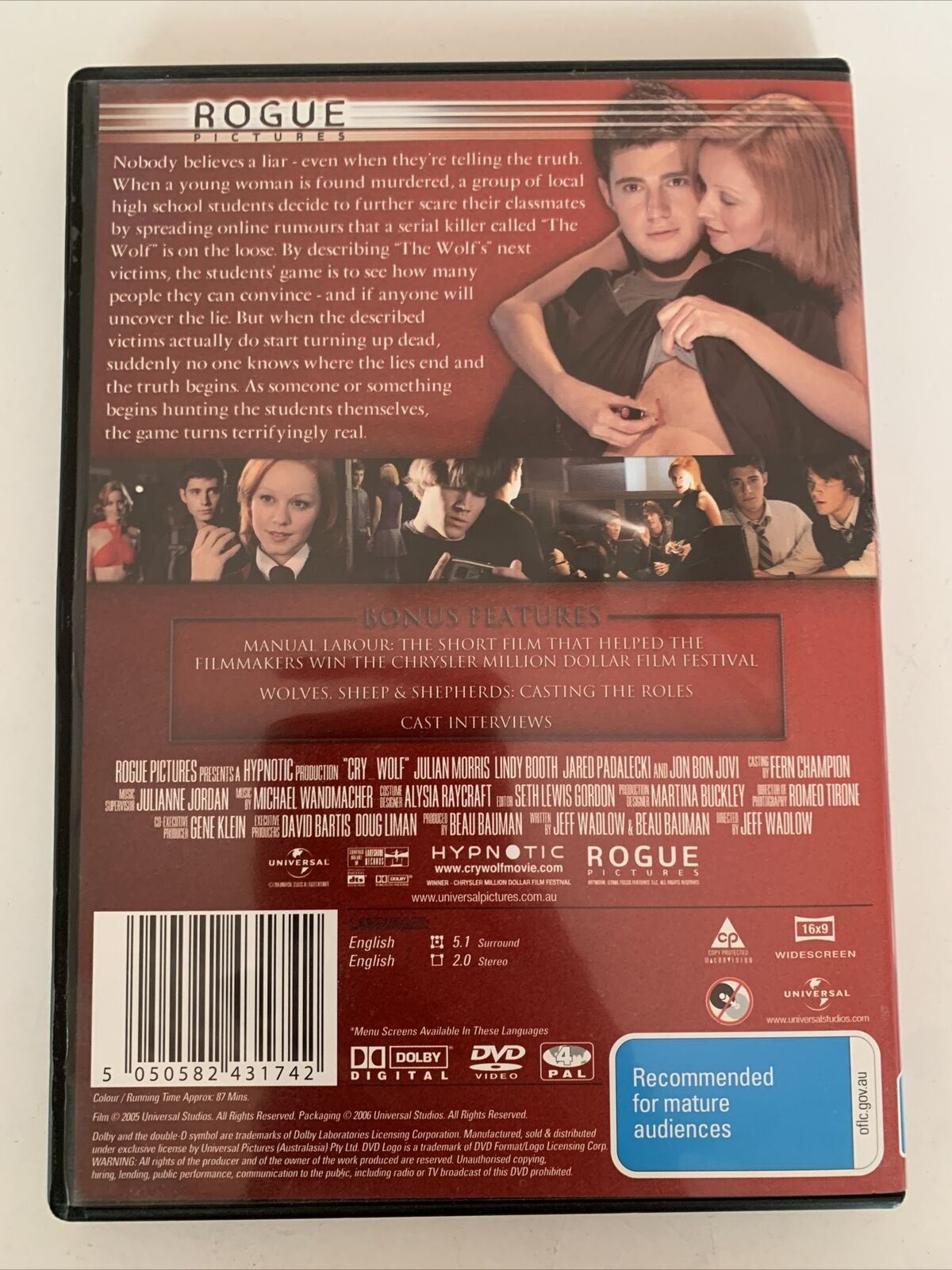 Cry Wolf (DVD, 2005) Erica Yates, Julian Morris, Lindy Booth. Horror Region 4