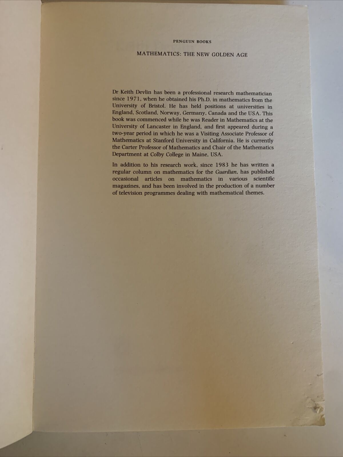 Mathematics: The New Golden Age - Keith Devlin 1990