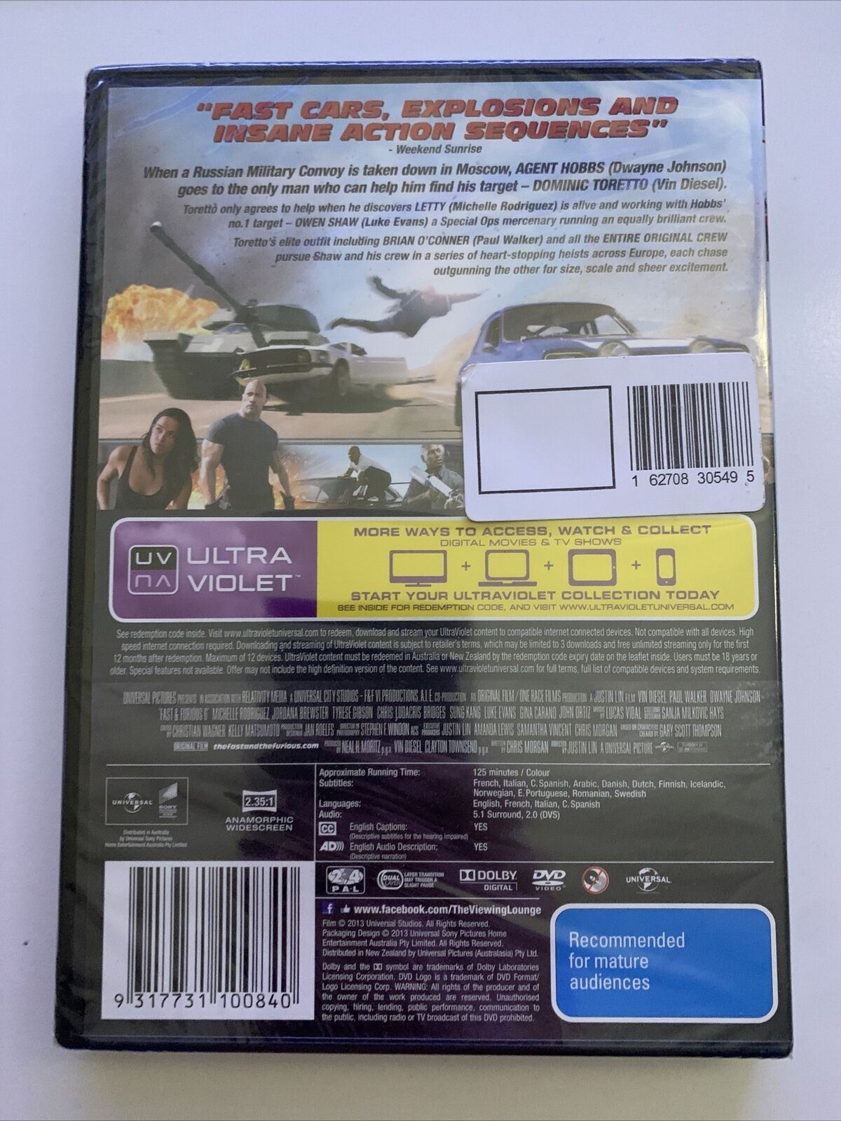 *New Sealed* Fast & Furious 6 (DVD) Vin Diesel, Paul Walker, The Rock. Region 4